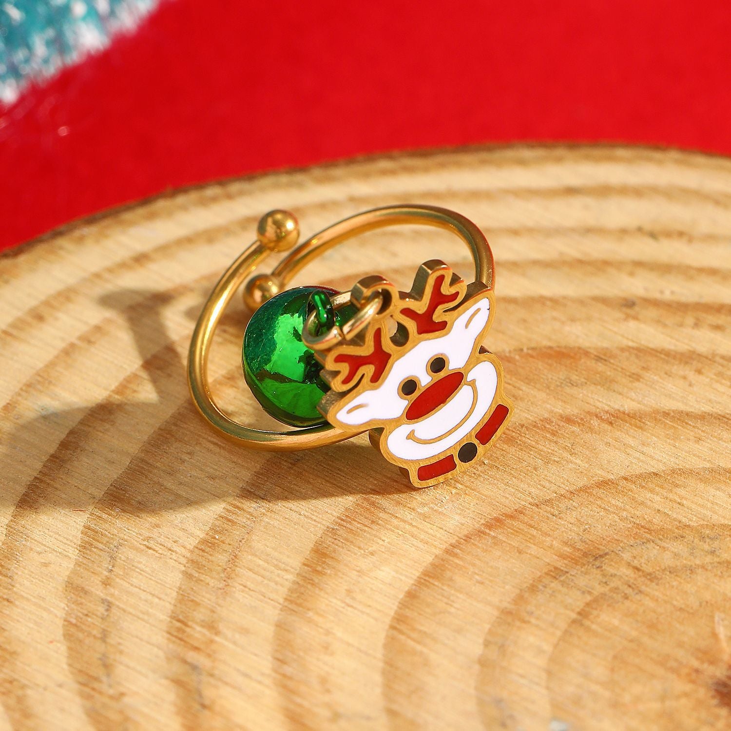 Wholesale Christmas Series Stainless Steel Open Ring Cartoon Snowman Holiday Ring